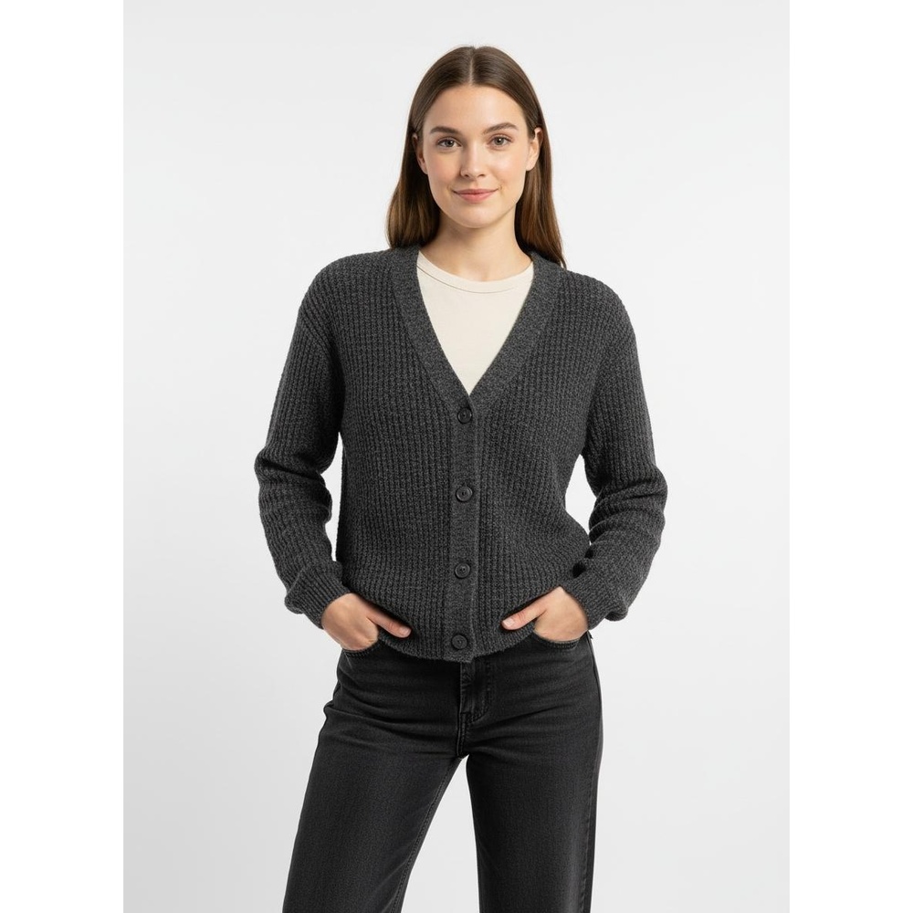 DESIGNERS ORIGINALS Womens Gray V Neck Button Front Long Sleeve Cardigan Sweater